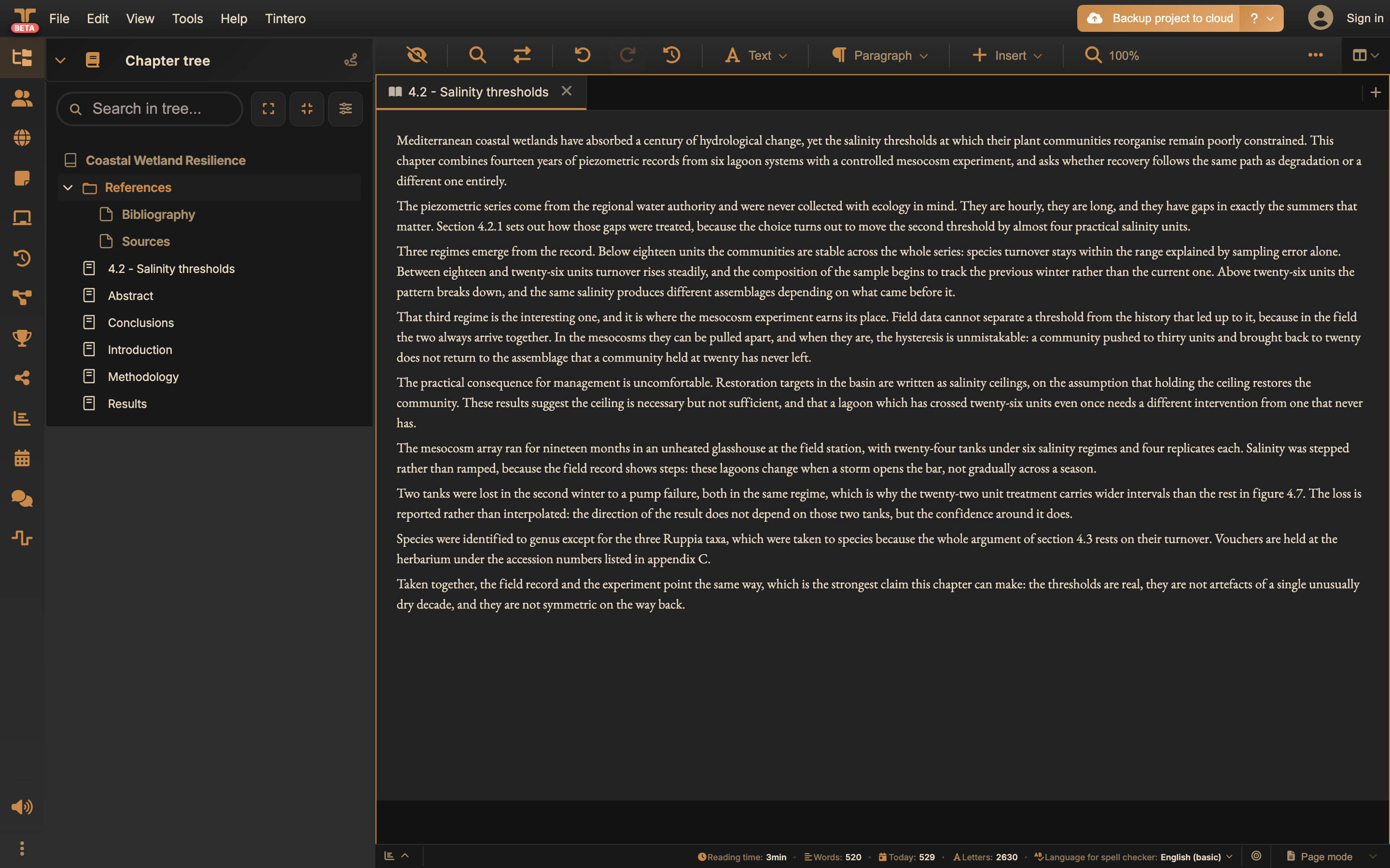 Research: a chapter open in the editor